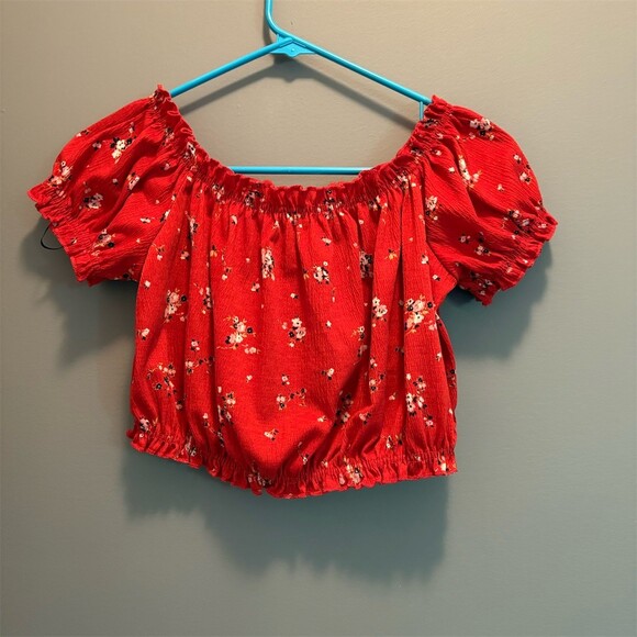 H&M Tops - H&M Divided  Womens Size M  Floral Off Shoulder Cropped Puff Top Coquette Dainty
